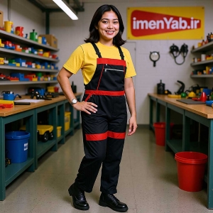 لباس کار دوبنده پارچه فلامنت رنگ مشکی-قرمز