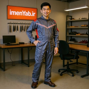 لباسکار یکسره پارچه فلامنت طوسی قرمز