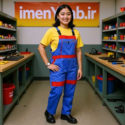 لباس کار دوبنده پارچه فلامنت رنگ آبی-قرمز